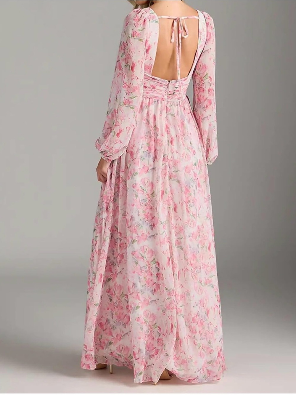 Ethereal Pink Floral Maxi Dress with Open Tie Back